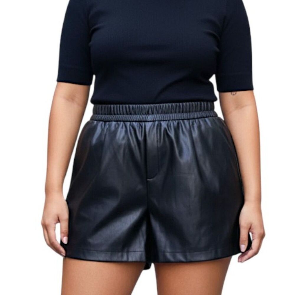 HEYSON High Waist Faux Leather Black Shorts, NWT! Size 1XL